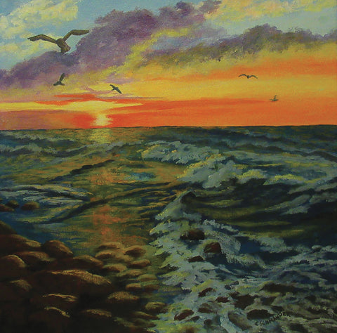Sunset at Sea - acrylics  by artist Carol Schmauder