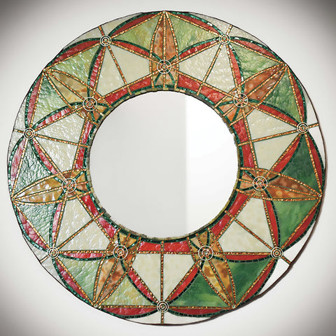 The Alchemy of a Star Flower: A Geometric Study of 7 Petals - Mosaic Mirror with Copper and Crystals  by artist Shelley Beaumont