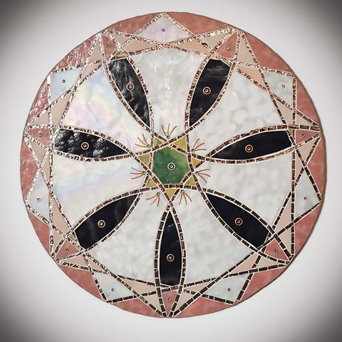 Beneath the Tulip's Embrace: A Geometric Study of 7 Petals - Mosaic, Copper, Crystal  by artist Shelley Beaumont