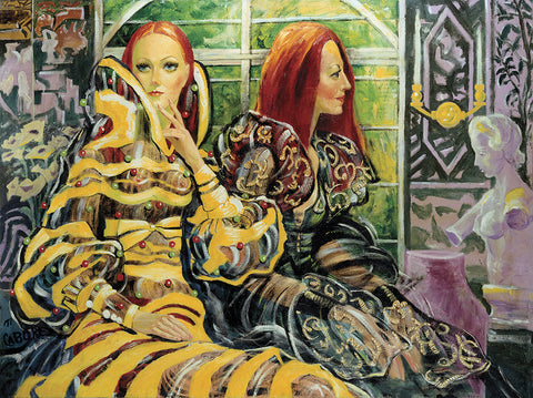 Sisters Sitting - Acrylic  by artist John Cabore
