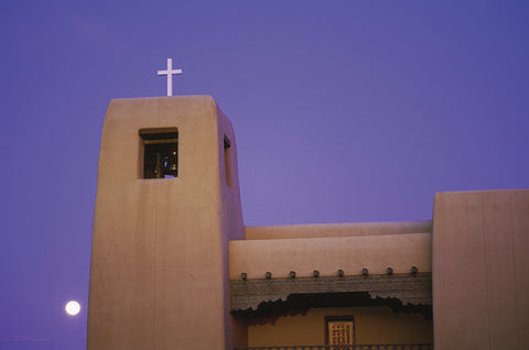 Santa Fe Church  (at sunrise with moonset) - Photograph  by artist Greg Nikas