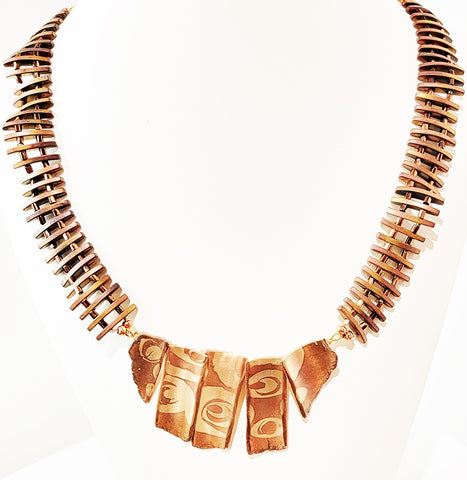 Komala Rohde - "Necklace #9 Copper Spirals - Copper, Bronze, Hemalite "