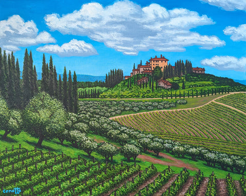 Toscana Scenes and a Nice Chianti - Oil on Canvas  by artist Lawrence Cenotto