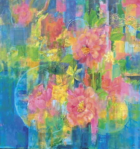 Camellias in Abraction  - mixed media  by artist Ella Cart