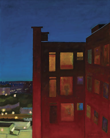 Apartments At Night - Oil on Linen Panel  by artist paul tambellini
