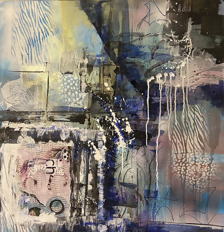 Blue Magic  - Abstract Acrylic Collage   by artist cheryl Hancock