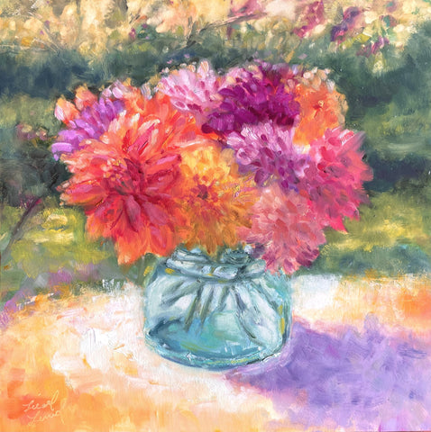 Liesel Lund - "Dahlias in Vintage Jar"