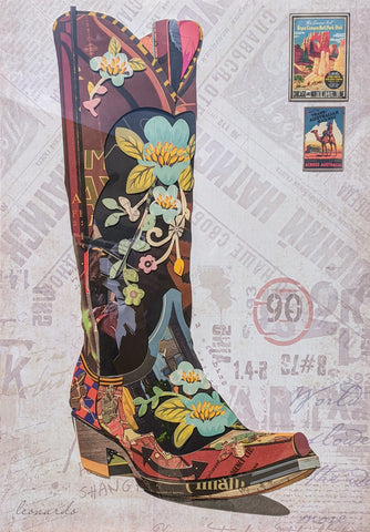 Cowgirl Boot - Handcrafted Collage Edition Collage by artist Leonardo Studios