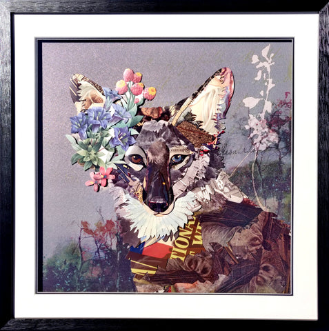 Fox and Flowers - Handcrafted Collage Edition Print by artist Leonardo Studios