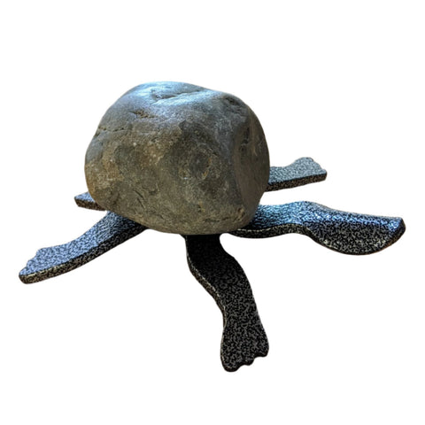 Medium Turtle 3TF - Fieldstone and Iron Sculpture by artist Charles Adams and Thomas Widhalm