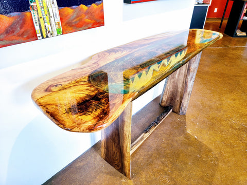 Spalted Pecan, Resin Entry Table - Spalted Pecan, Resin, Black Walnut Base Functional by artist Kirk Allan