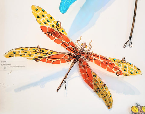 Whimsical Wings - Mini Damselfly #2 Orange/Amber - Fused Glass and Copper Sculpture by artist Mason Parker