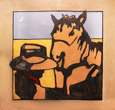 New Moon Cowboy - 1746 - Acrylic /Mixed Media Paintings by artist Michael Swearngin