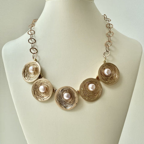 Necklace #02 - Flowers - Bronze and Pearl Jewelry by artist Komala Rohde