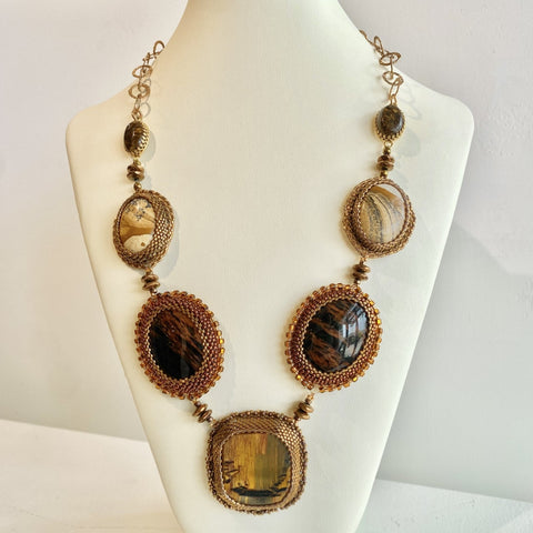 Necklace #03 - Vision of Splendor - Beaded Bronzite, Obsidian, and Jasper Jewelry by artist Komala Rohde