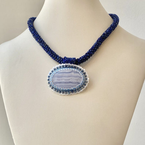 Necklace #07 - Beaded Lapis Lazuli, Lace Agate, and Beads Jewelry by artist Komala Rohde