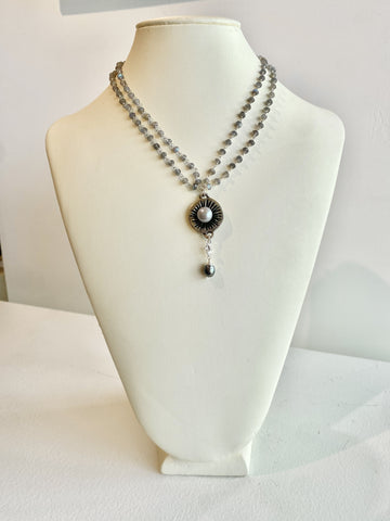 Necklace #29 - White Bronze, Pearl, and Labradorite Jewelry by artist Komala Rohde