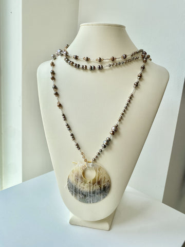 Necklace #38 - Pearl Lariat - Pearl and Mother of Pearl Jewelry by artist Komala Rohde