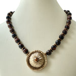 Necklace #41 - Flowers - Bronze, Pearl with Red Tiger Eye, and Hematit Jewelry by artist Komala Rohde