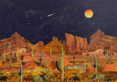 Surreal Desert Series #NM169 - Acrylic /Mixed Media Collage by artist Dave Newman