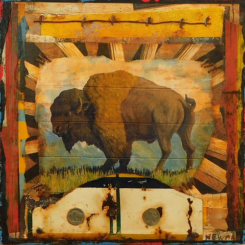 Bison Series #NM190 - Mixed Media Collage by artist Dave Newman