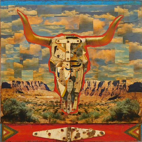 Desert Skull #NM197 - Mixed Media Collage by artist Dave Newman