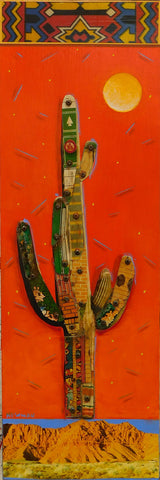 Saguaro and Sun - Acrylic /Mixed Media Collage by artist Dave Newman