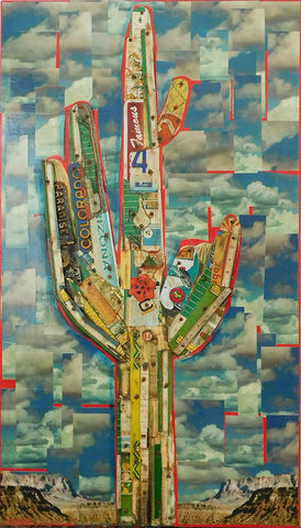 Famous Saguaro - Acrylic /Mixed Media Collage by artist Dave Newman