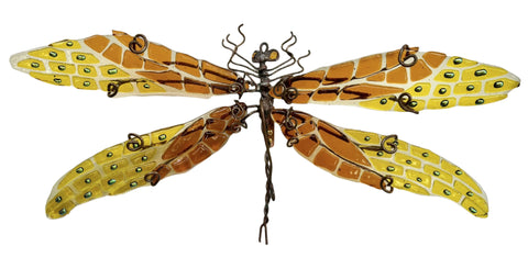 Amber Mirage - Mini Damselfly - Medium Amber/Yellow - Fused Glass and Copper Sculpture by artist Mason Parker