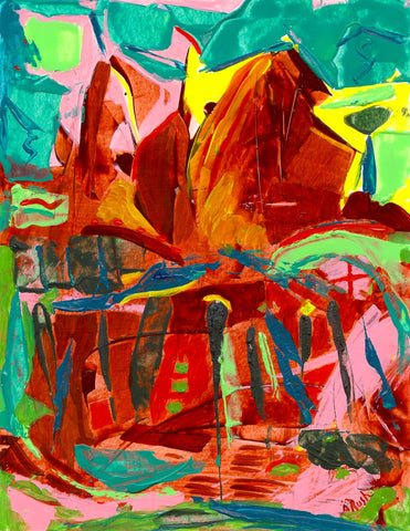 Mary Rush - "City Under the Mountain - Artwork: 11 x 8.5 inches  Mat: 14 x 11 inches (Ready to frame)"