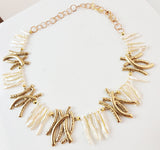 Komala Rohde - "Necklace #5- Branches, Yellow bronze, white pearl"