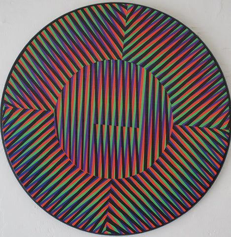 Round Experimental physicromia N•1 - Industrial Acrylic paint/round wood  by artist Miguel Flores