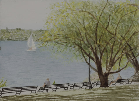 Two Gentlemen by Jamaica Pond  - Watercolor on Arches Paper  by artist Jay Pendexter