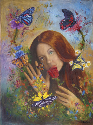 Self-Portrait: Free to Fly - oil on canvas  by artist Florine Duffield