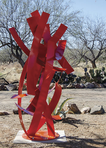 Big Red Ribbon - Powder coated steel  by artist Mark Carroll