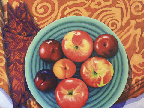 Apples on a Red Cloth - oil on canvas  by artist Sandra Bryant