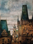 Prague Rooftops - Watercolor on Waterford cotton paper  by artist Mary Heilman