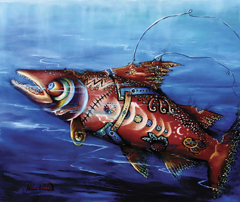 Salmon Teacher of Persistence - oil  by artist nina tabares