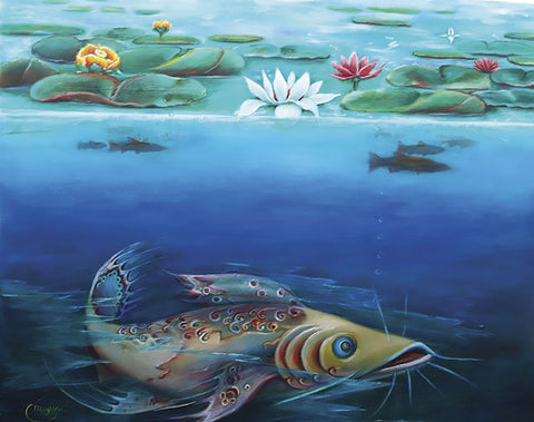 Cat Fish  The Helper - oil  by artist nina tabares