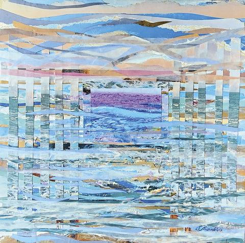 Coastal2 Collage, Deconstructed - Mixed Media on Wood Block  by artist Juliana Mansfield