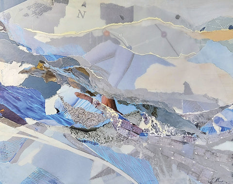 Coastal4 Collage, Deconstructed  - Mixed Media on Wood Block  by artist Juliana Mansfield