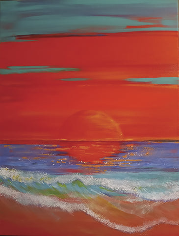 Sunset Waves - Acrylic on Canvas  by artist Jacqueline Virtue