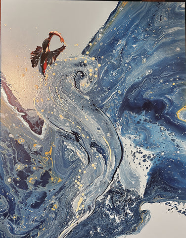 Kingfisher's Thrust - mixed media  by artist Patricia ' Beba' Franklin