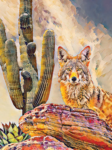 Curious Coyote - Mixed Media digitized and printed on Acrylic  by artist Theresa Poalucci