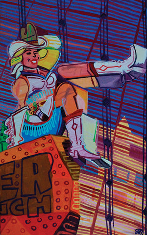 Vegas Cowgirl - acrylic paint on canvas  by artist Steve Spencer