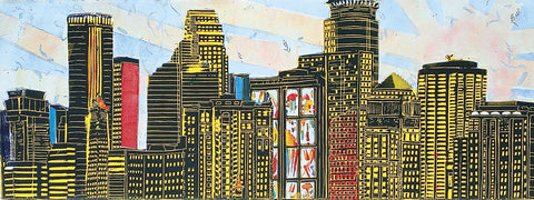 Cityscape Morning (My Minneapolis) - Original handmade woodcut print  by artist Diane McLeod