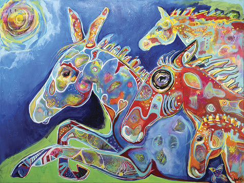 Cumpas de Caballo - Acryics, inks, charcoal  by artist Brenda Peo