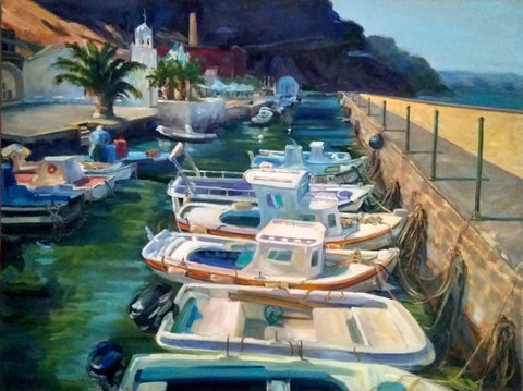 Susan E Drennan - "Santorini Harbor"
