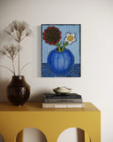 Joyce Wynes - "Floral: 2 Flowers in Blue Vase with 3D Stamens"