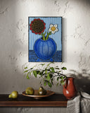Joyce Wynes - "Floral: 2 Flowers in Blue Vase with 3D Stamens"